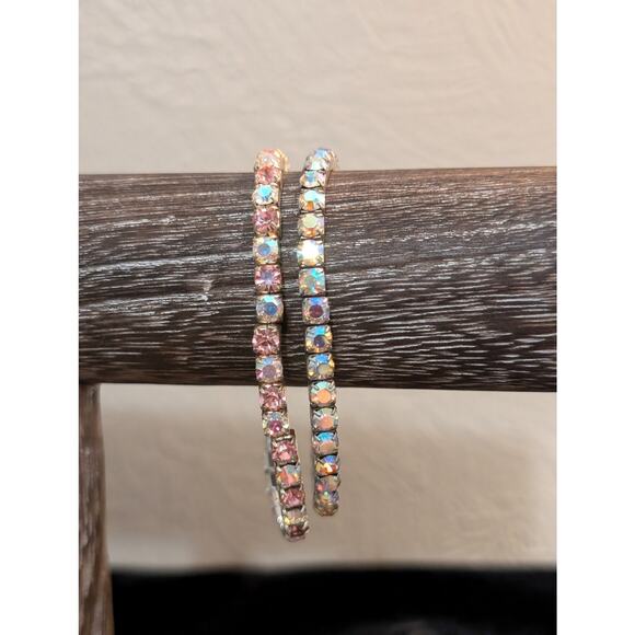 Lot of Two Vintage AB Crystal Stretch Silver Tone Bracelets - Picture 3 of 4